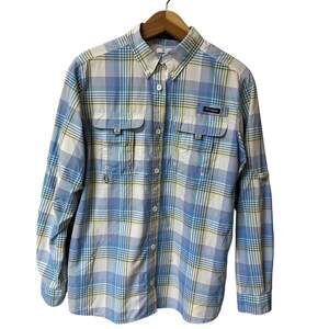 Columbia PFG Super Bahama Long Sleeve Fishing Shirt Blue Plaid Women’s Size M